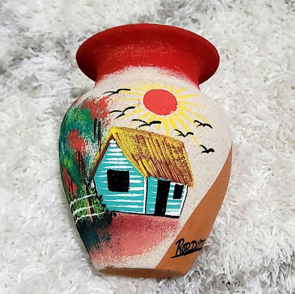 Vintage Hand-Painted Terracotta Clay Pot Vase - Picture 1 of 9